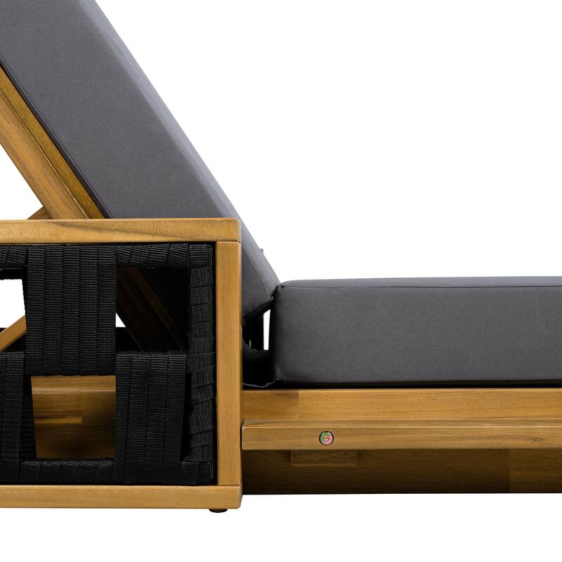 Christopher Knight Home - Modern Outdoor Acacia Wood Tri-Fold Chaise Lounge with Rope Accents & Water-Resistant Foam Headrest