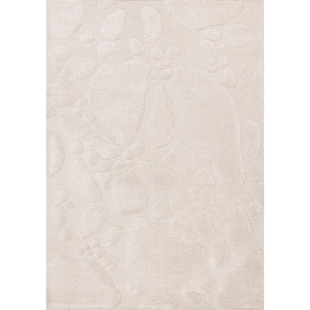 Luxurious White Stepping Stones High-Low Textured Rug