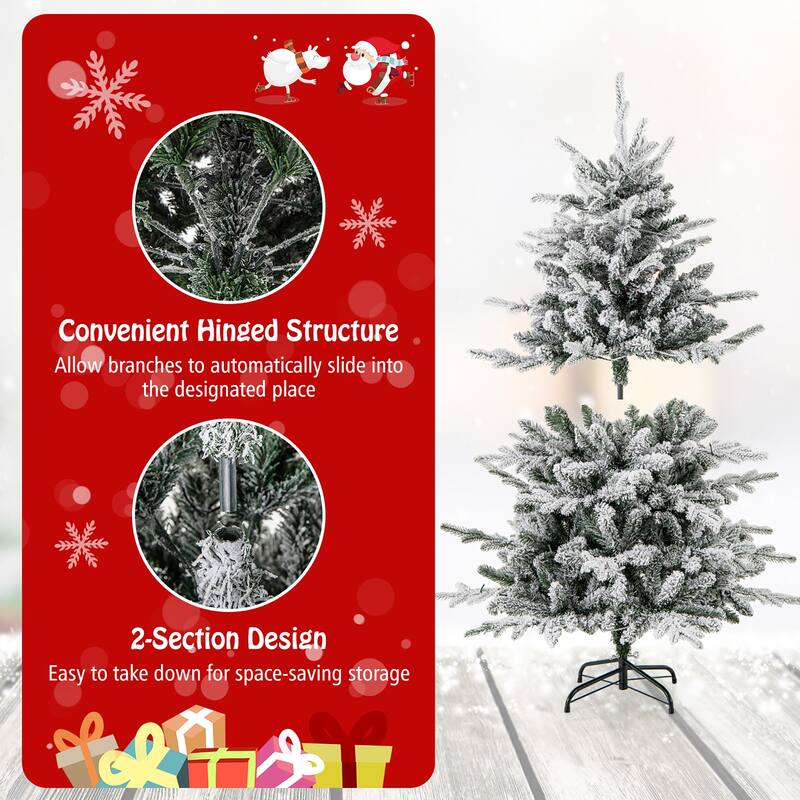 Gymax 4.5/6/7 FT Pre-Lit Artificial Christmas Tree Snow Flocked Full