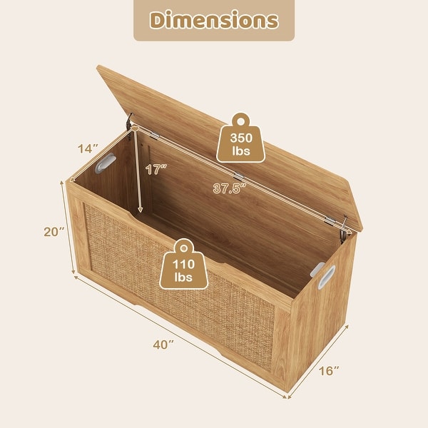 Costway Kids Storage Bench, 40” Toy Box with Flip Top, 2 Metal Hinges - 40” × 16” × 20”(L × W × H)