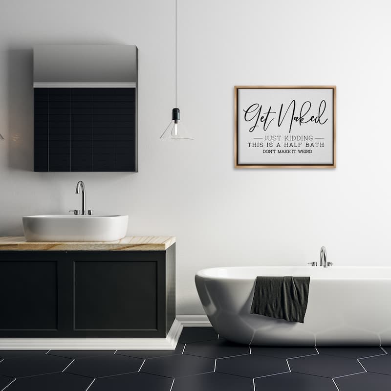 Stupell Get Naked Funny Bathroom Framed Floater Canvas Wall Art Design by LSR Design Studio