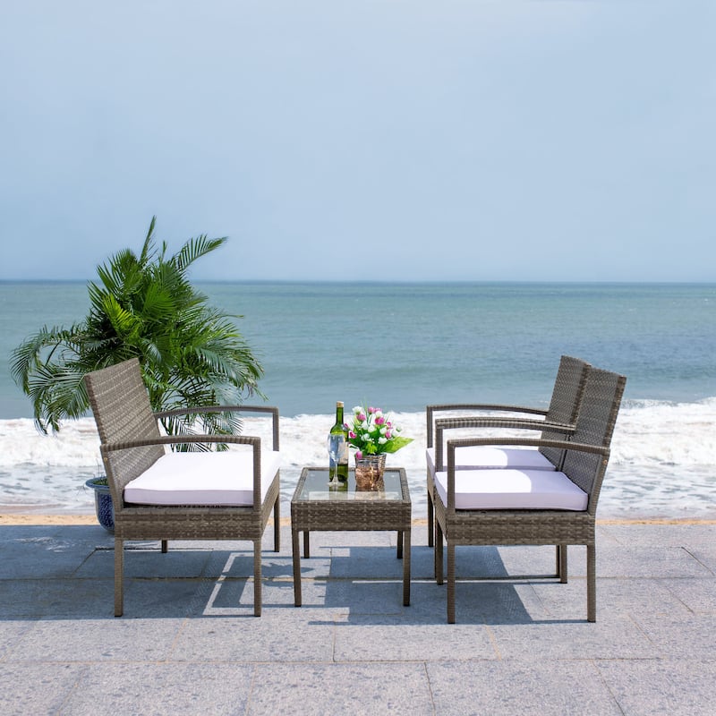 SAFAVIEH Outdoor Bassey 4-Piece Conversation Patio Set. - 39.78" x 24.18" x 32.37"