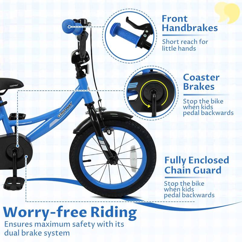 Costway 14" Kids Bike with Removable Training Wheels Adjustable Seat & - See Details