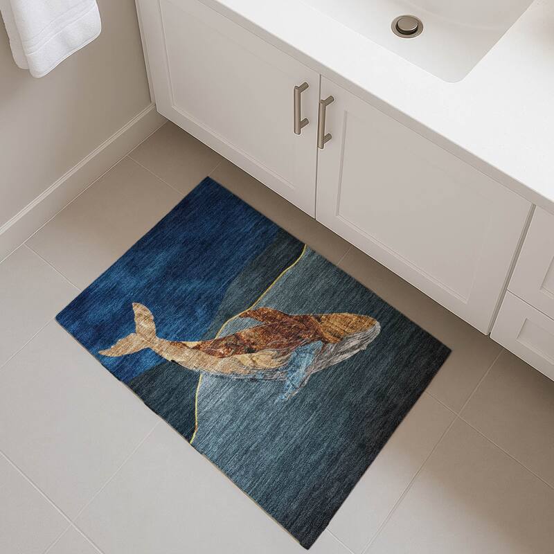 Premium Washable Super Soft Modern Whale Mayfield Rug - Blue - 1'8" x 2'6"