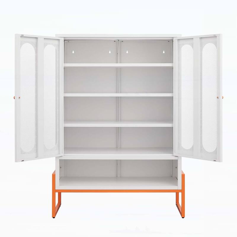 Minimalist Shoe Cabinet with Adjustable Mesh Doors