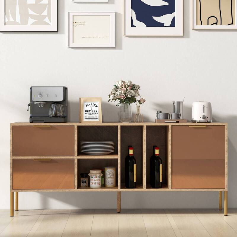 Costway Mirrored Buffet Cabinet Rustic Kitchen Sideboard Storage - See Details