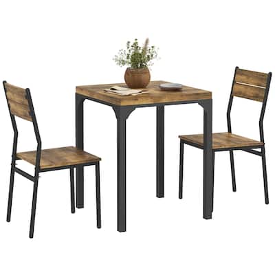 Modern Style 3-Piece Dining Set with Square Counter Height Bar Table and 2 Rustic Brown Open Back Stools