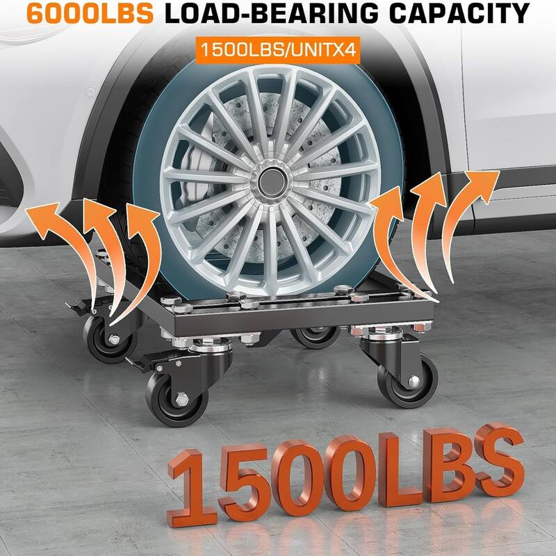 4-Pack Heavy-Duty Car Dolly Set 6000-lb Capacity with Locking Swivel Casters