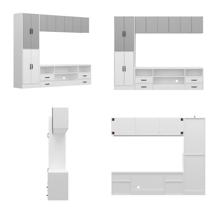 Wall Entertainment Center with Storage Cabinets, TV Stand & Optional 30" Electric Fireplace
