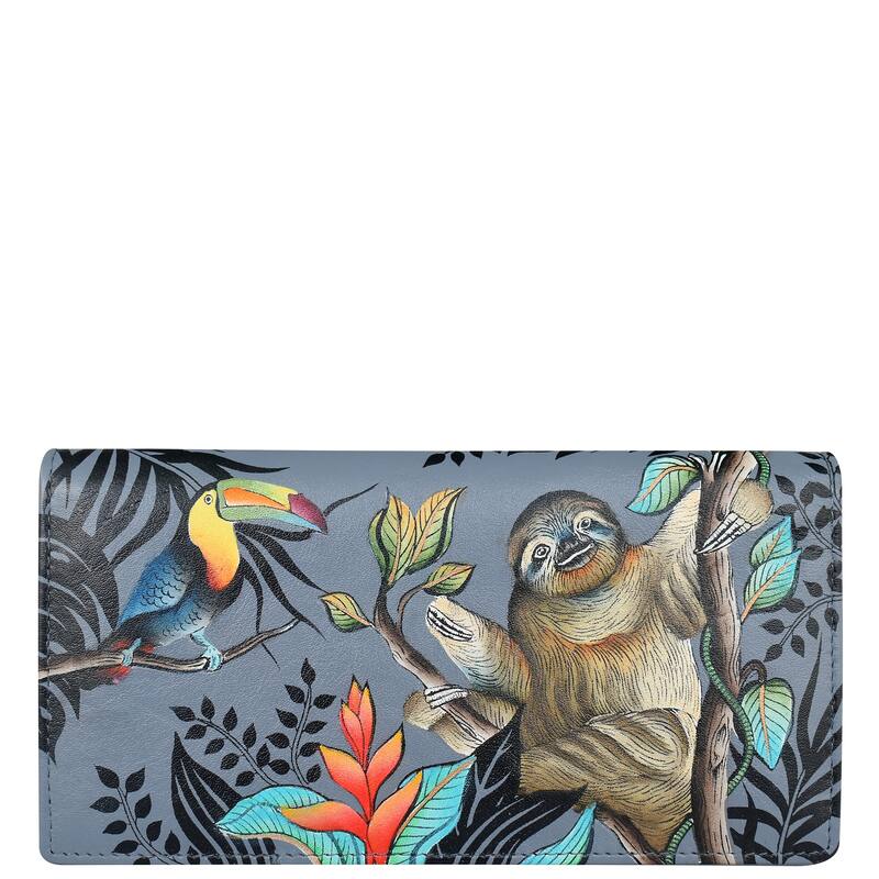 Handpainted Leather Ladies Clutch Wallet - Rainforest Friends