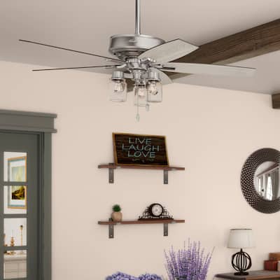 Hunter 52" Declan Pass Brushed Nickel Ceiling Fan with LED Light Kit and Pull Chain - Industrial, Farmhouse, Rustic