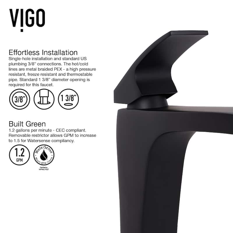 VIGO Blackstonian 12" H Single Handle Single Hole Bathroom Vessel Faucet in Matte Black