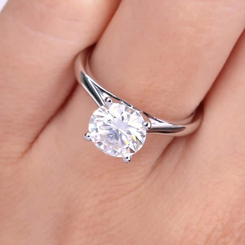 Miadora 2ct DEW Moissanite Classic Solitaire Engagement Ring in 10k White Gold