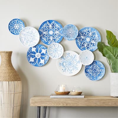 Santorini 46 x 23 Hand Painted Multicolor Circles Metal Wall Art