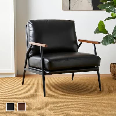 Glitzhome 28"W Mid-century Modern Soft PU Leather Accent Armchair - 28" W x 31" D x 30.75" H