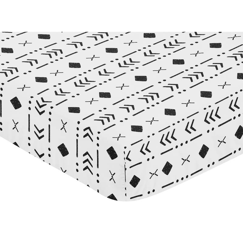 White Black Boho Tribal Mudcloth Boy Girl Fitted Crib Sheet - Black and White Woodland Bohemian Southwest Geometric Arrow Aztec