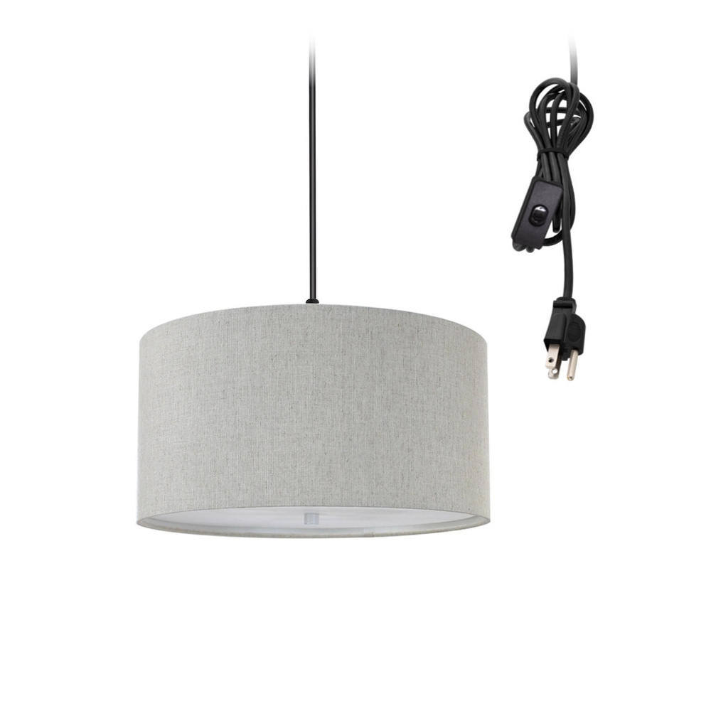 2 Light Swag Plug In Pendant 14 w Textured Oatmeal with Diffuser Black Cord On Sale Bed Bath Beyond 31639632