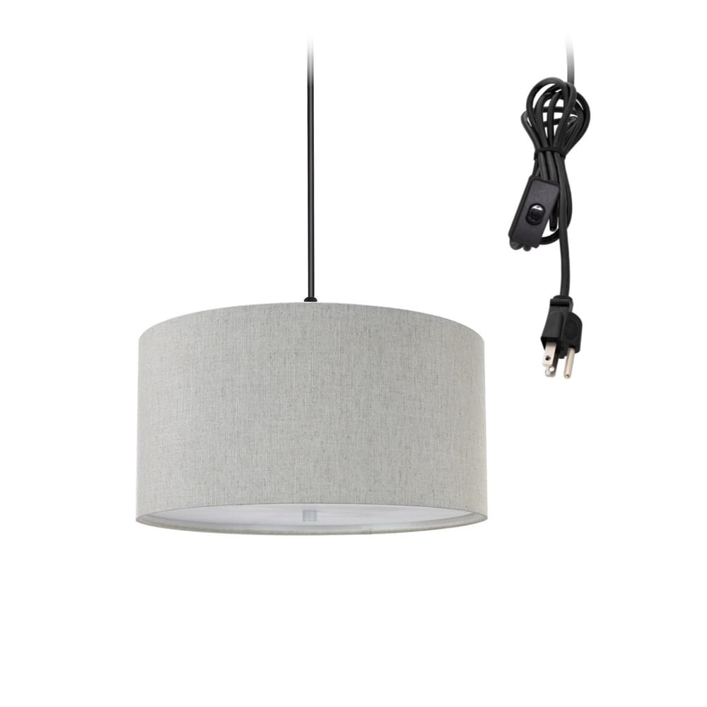 2 Light Swag Plug-In Pendant 14"w Textured Oatmeal with Diffuser, Black Cord