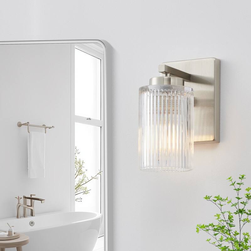 KAWOTI 8.6"H Contemporary Bathroom Vanity Light with Flutted Glass - Nickel