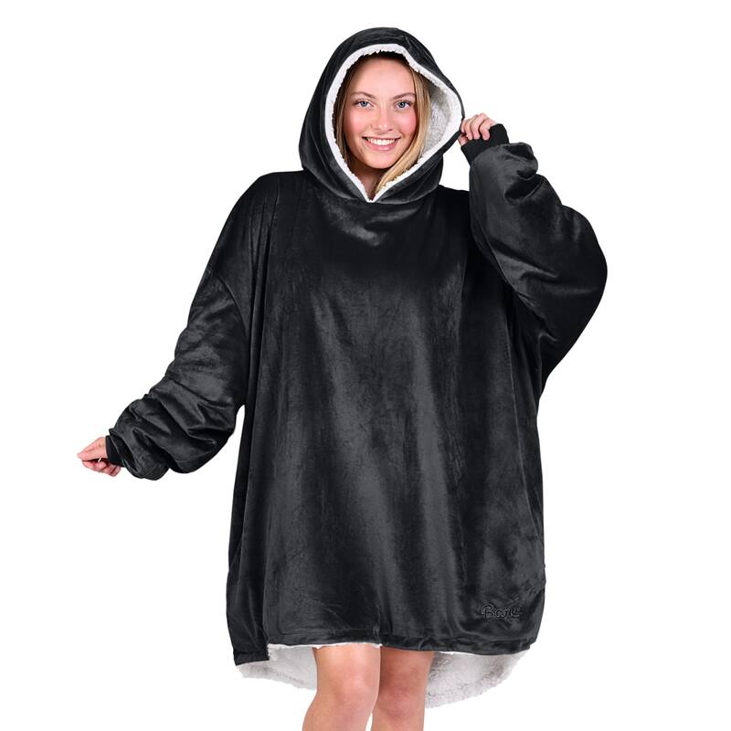 Bare Homey B-Cozy Oversized Sherpa Wearable Blanket - Adult - Black
