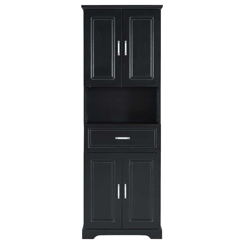 GDFStudio - Oliver Tall Bathroom Cabinet with Four Doors, Open Shelf, and Adjustable Storag