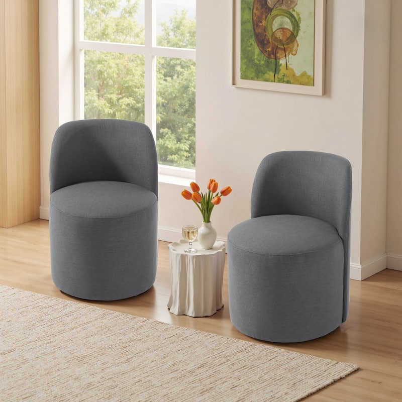 Modern Linen Upholstery Dining Chair Barrel Chair - LINEN - DARK GRAY 2SET
