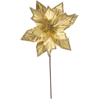 24" Metallic Gold Sequin Glittered Poinsettia Christmas Pick - 24