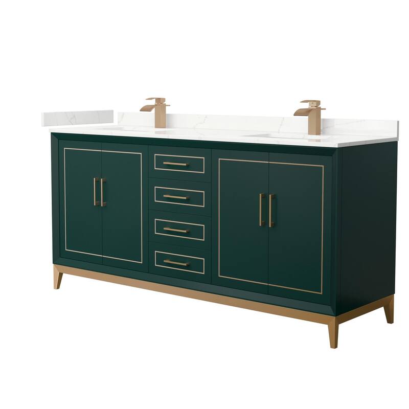 Wyndham Collection WCH515172D-QTZ-UNSMXX Marlena 72" Free Standing - Green / Giotto Quartz Top / Satin Bronze Hardware