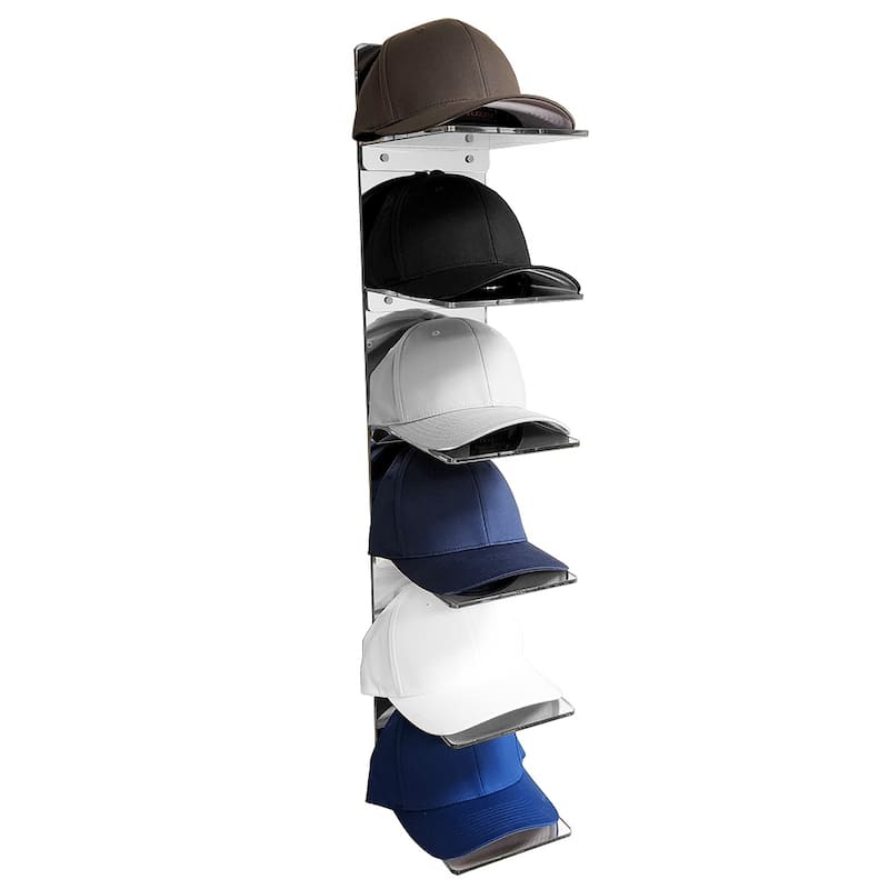 OnDisplay Luxe Acrylic Hat Rack Display - Wall Mounted Baseball Cap Organizer - Multi Shelf Wall Display for Hats - Mirrored