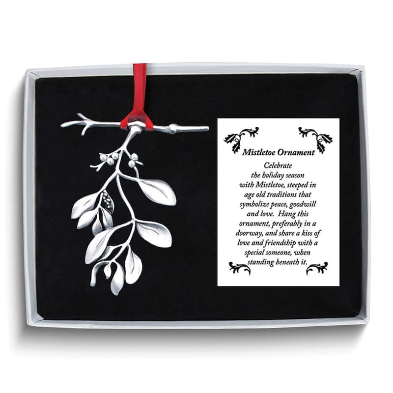 Curata Metal and Faux Pearl Mistletoe Ornament with Ribbon Gift Boxed with Card