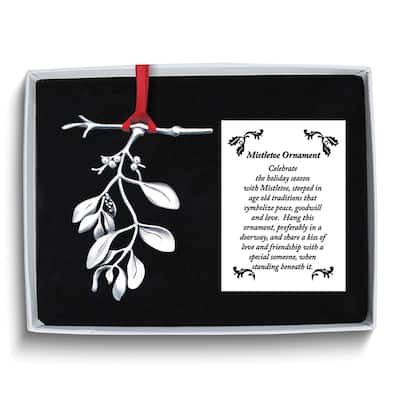 Curata Metal and Faux Pearl Mistletoe Ornament with Ribbon Gift Boxed with Card