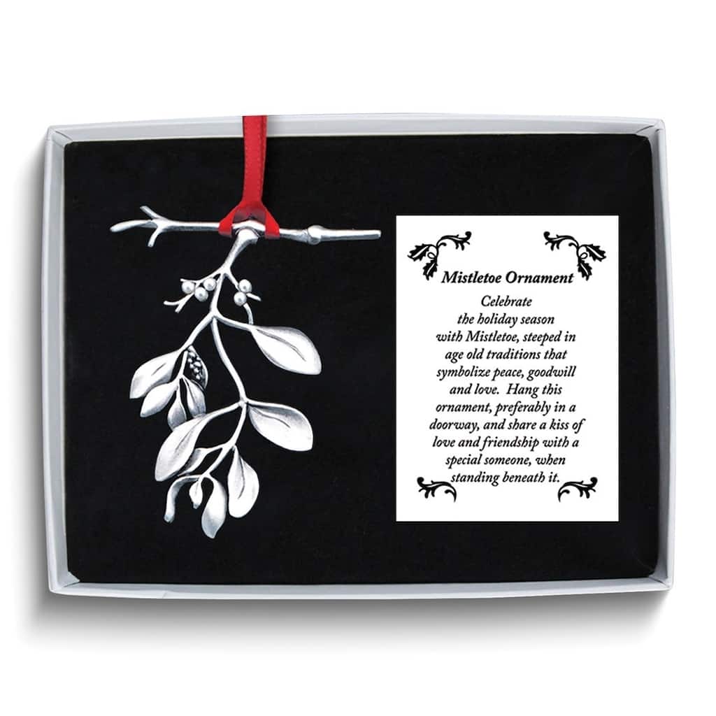 Curata Metal and Faux Pearl Mistletoe Ornament with Ribbon Gift Boxed with Card