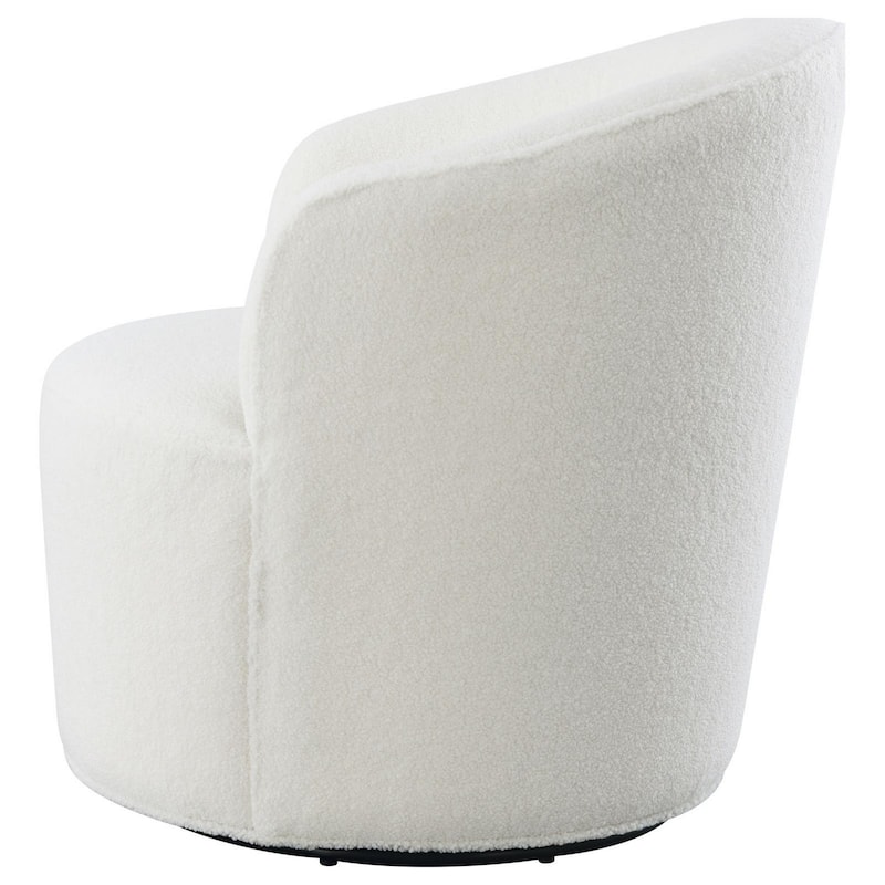 30 Inch Swivel Accent Chair, Barrel Inspired Design, Faux Sheepskin, White