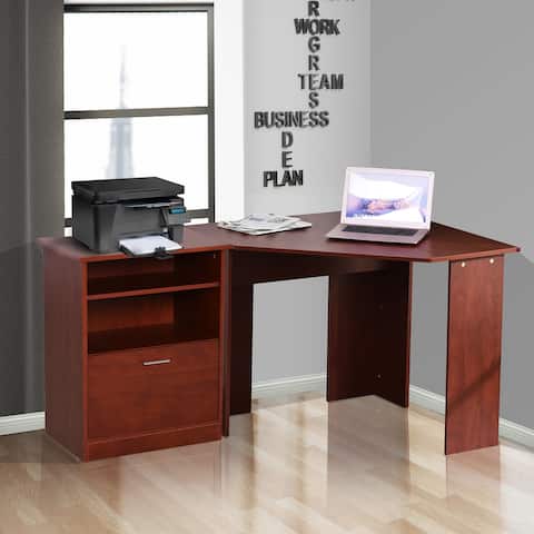HOMCOM Computer Desk with Printer Cabinet, L-Shaped Corner Desk with Storage, Study PC Workstation for Home Office