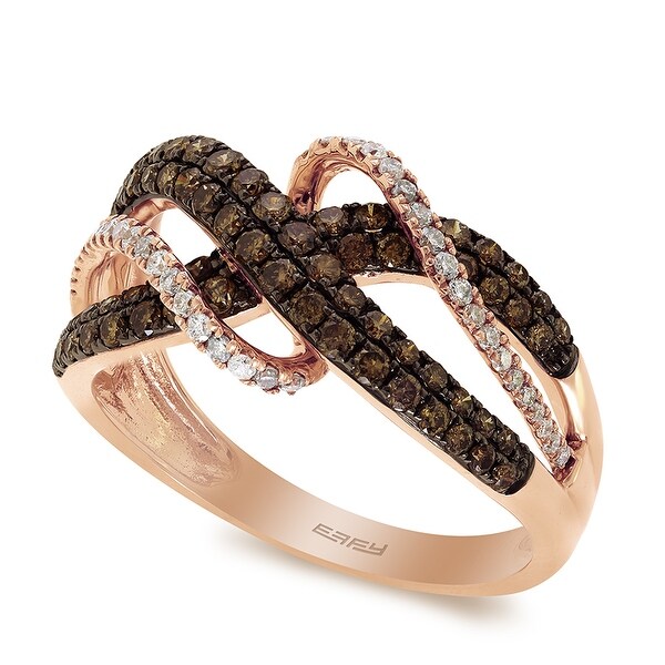 Effy Jewelry Brown & White Diamond Crisscross Ring in 14K Rose Gold, 0.82 TWC Size- 7. Opens flyout.