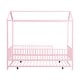 preview thumbnail 9 of 12, Pink Twin Size Metal House Bed with Fence, Kids Bed with Trundle