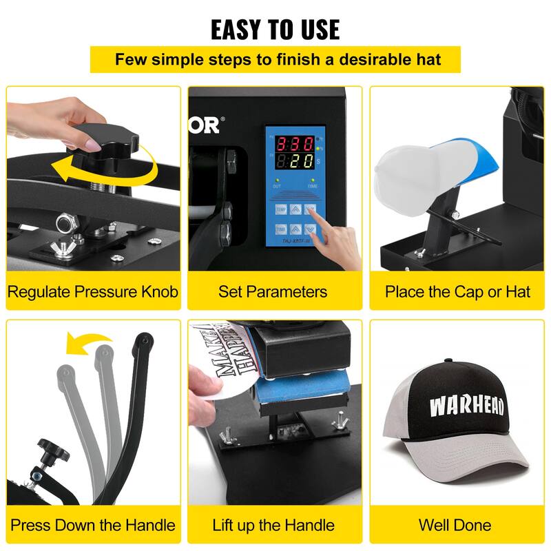 VEVOR Hat Press 3.5" x 5.5" Cap Heat Press Machine Transfer Sublimation Machine DIY - 3.5 x 5.5 in