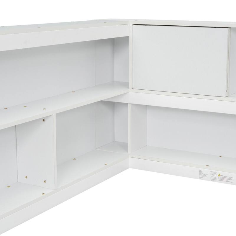 Full Size Wood Floor Bed with L Shape Bookcases,Without Slats