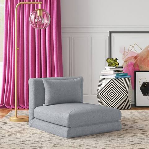 29.13 in Wide Convertible Chair with Toss Pillows, 100% Linen, Metal Frame without Leg