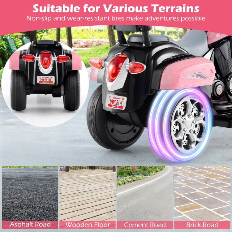 6V Powered Toddler 3-Wheel Motorbike Ride On Toy with Horn and Headlight - 36" x 19" x 25" (L x W x H)