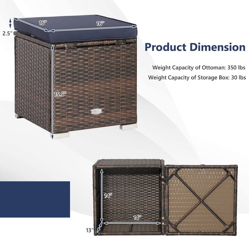 Costway 2PCS Patio Rattan Ottomans Seat Side Table Storage Box - See Details