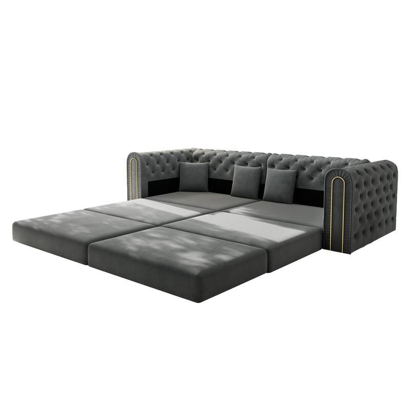 GDFStudio - 90.6" 3-in-1 Convertible Velvet Sleeper Sofa with Movable Ottoman