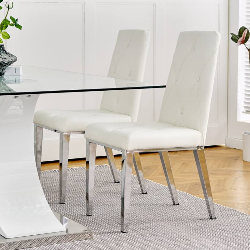 Modern simple light luxury dining chair Home bedroom stool back PU electroplated chair legs (set of 2)