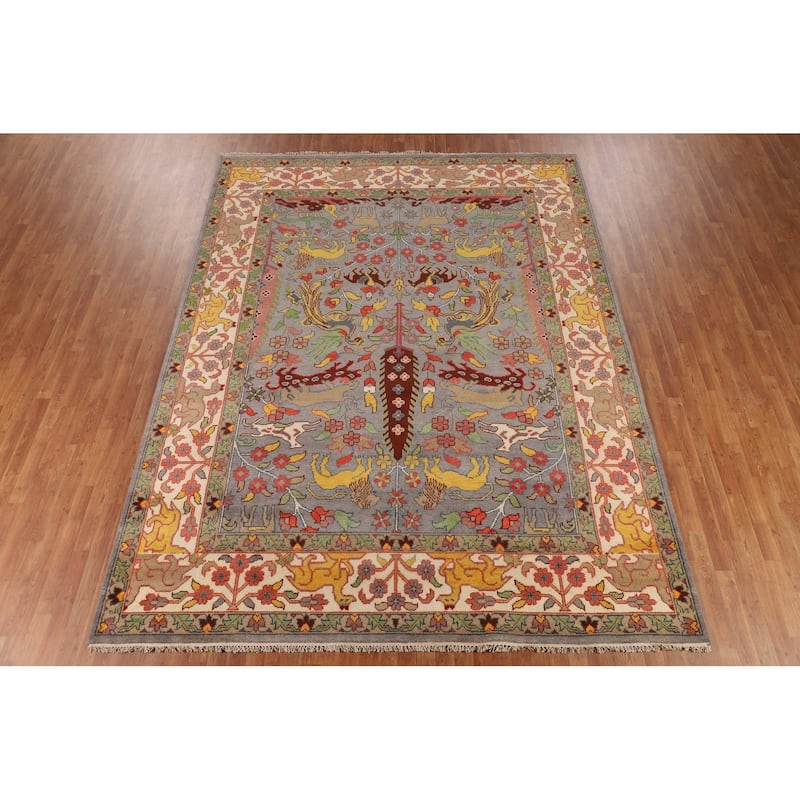 Hunting Animals Ziegler Indian Area Rug Hand-Knotted Wool Carpet - 9'1" X 11'10"