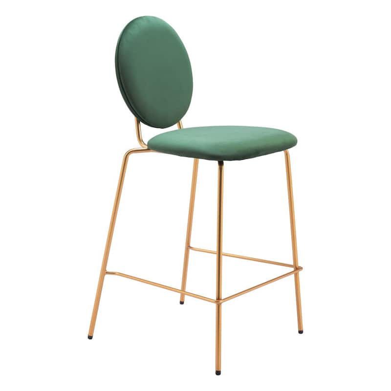 HomeRoots Set of Two 26" Green and Gold Velvet and Steel Counter Height Bar Chairs