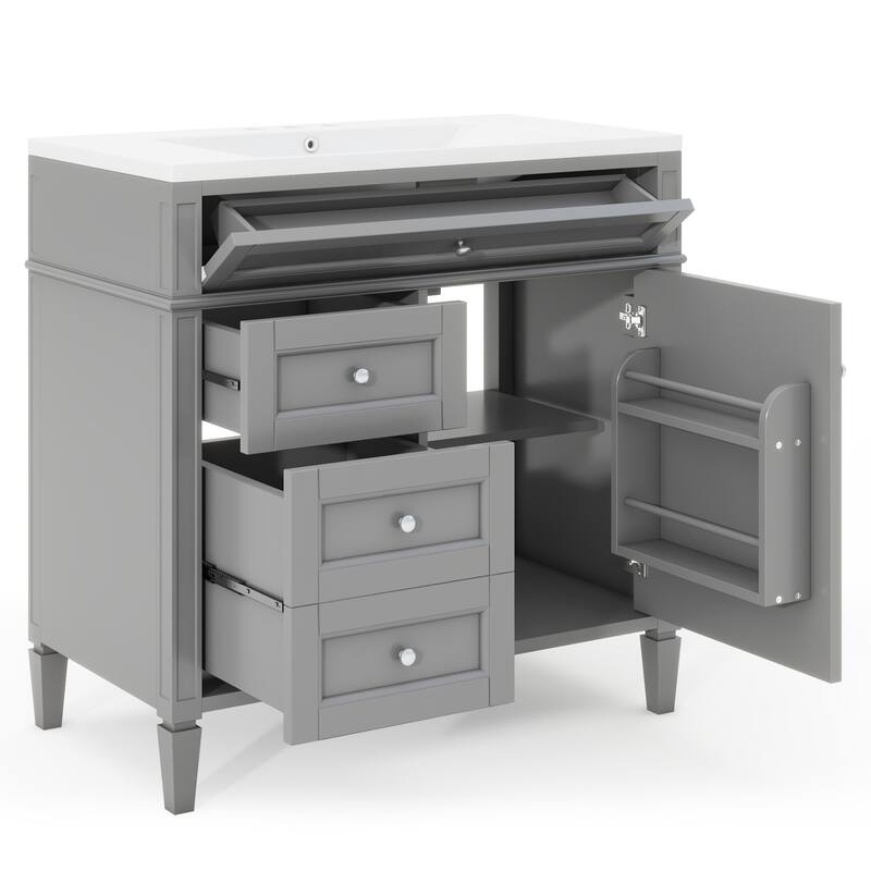 36'' Bathroom Vanity with Top Sink, Modern Bathroom Storage Cabinet with 2 Drawers and a Tip-out Drawer
