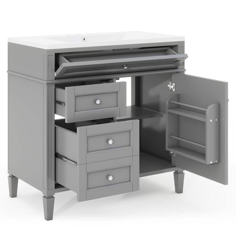36''Bathroom Vanity With Top Sink, Modern Bathroom Storage Cabinet With 2 Drawers And A Tip-Out Drawer,Single Sink