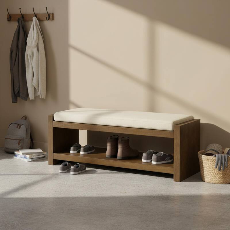 Homy Casa 47" / 40" Accent Bench with Storage, Padded Seating & Lower Shelf Shoe Rack