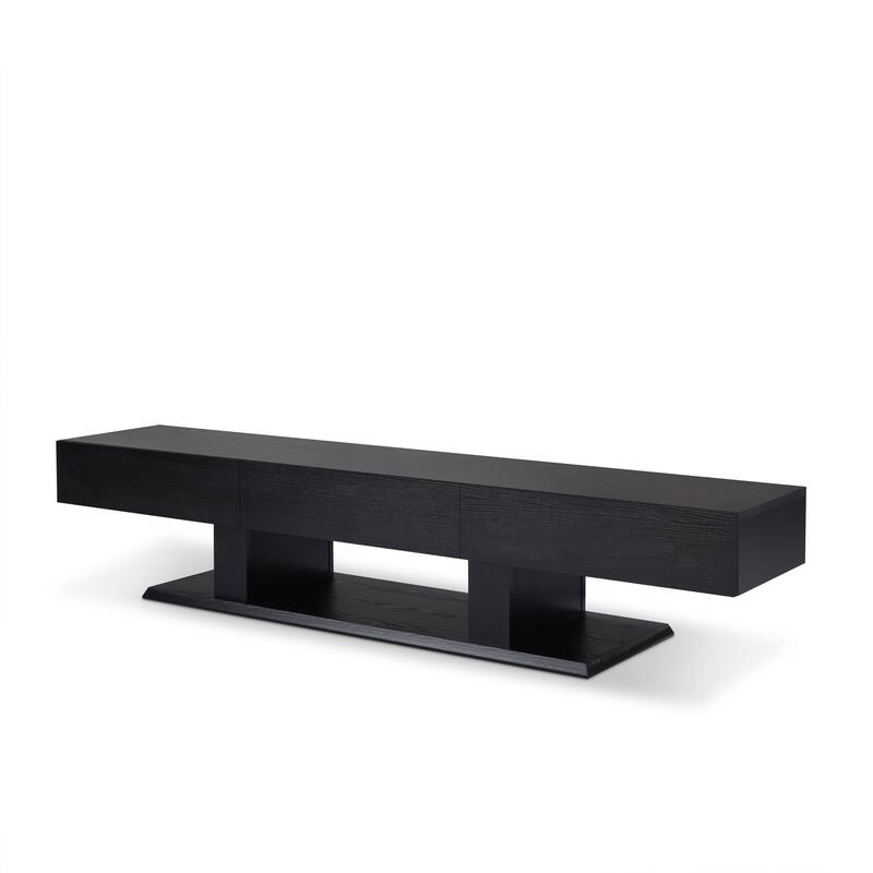 Contemporary 70 TV Stand with Storage Drawers and Open Compartment in Black Finish