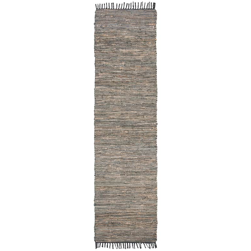 SAFAVIEH Handmade Anjela Leather Boho Stripe Area Rug - 2'3" x 6' Runner - Grey